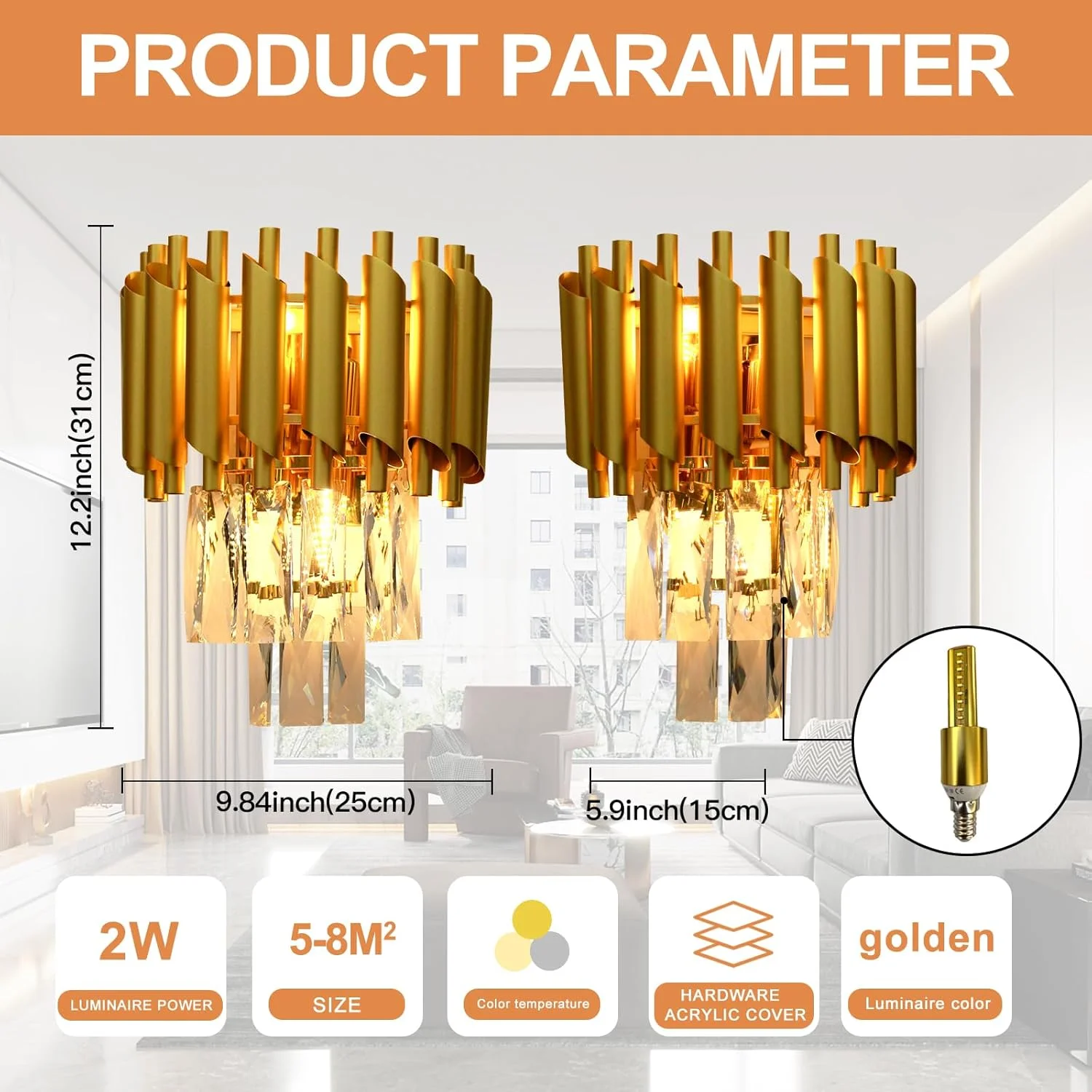 چراغ دیواری کریستالی YT YATAI LIGHTING، چراغ دیواری طلایی مدرن، لوستر دیواری کریستالی خلاقانه و لوکس برای اتاق نشیمن، کنار تخت، راهرو، راه پله، روشنایی راهرو، 2 وات چراغ دیواری کریستالی YT YATAI LIGHTING، چراغ دیواری طلایی مدرن، لوستر دیواری کریستالی خلاقانه و لوکس برای اتاق نشیمن، کنار تخت، راهرو، راه پله، روشنایی راهرو، 2 وات