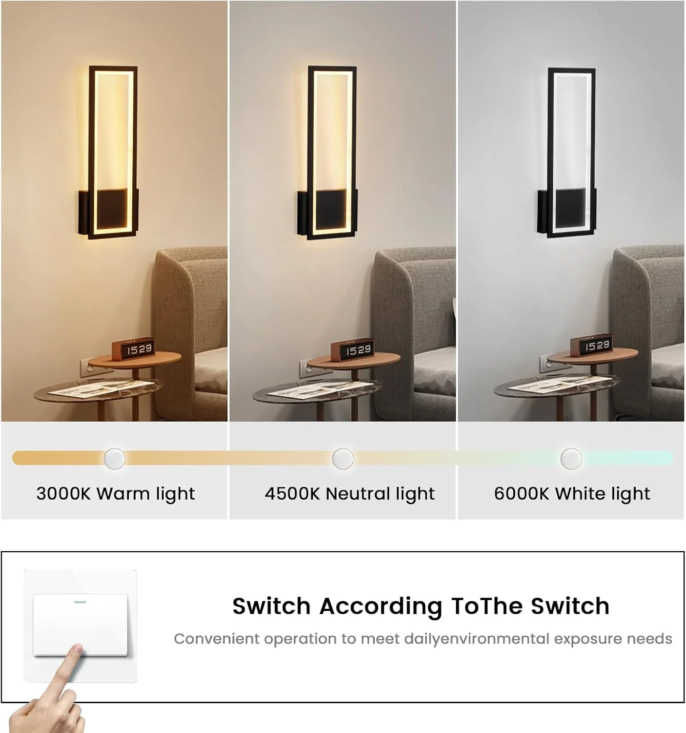 چراغ دیواری ال ای دی مدرن YT YATAI LIGHTING برای اتاق خواب و نشیمن، چراغ های دیواری تزئینی، چراغ دیواری داخلی کنار تخت با قابلیت تنظیم 3 دمای رنگ چراغ دیواری ال ای دی مدرن YT YATAI LIGHTING برای اتاق خواب و نشیمن، چراغ های دیواری تزئینی، چراغ دیواری داخلی کنار تخت با قابلیت تنظیم 3 دمای رنگ