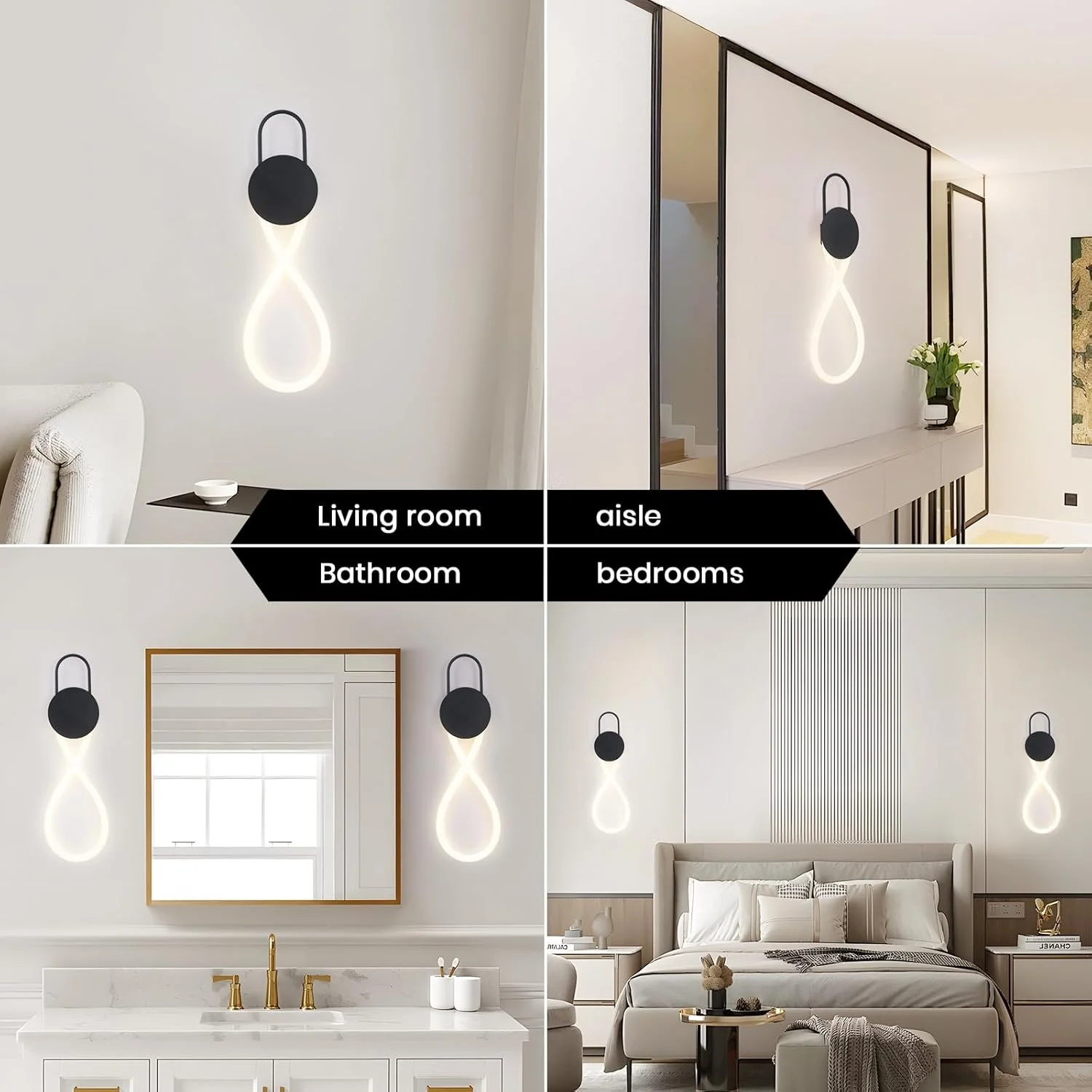 چراغ دیواری ال ای دی مشکی مدرن YATAI، 20 وات، سه رنگ قابل تنظیم، 53 سانتی متر، نور قابل تنظیم با کنترل سوئیچ، گرم/خنثی/سفید برای اتاق خواب، راهرو، غذاخوری، اتاق نشیمن، طراحی مینیمالیستی