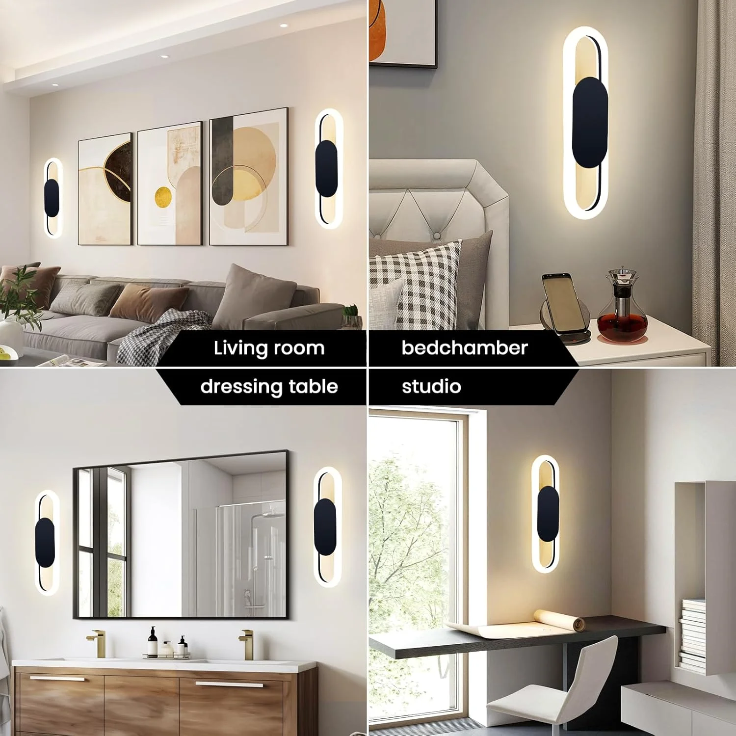چراغ دیواری ال ای دی مدرن YT YATAI LIGHTING مناسب اتاق نشیمن، اتاق خواب و کنار تخت، چراغ دیواری تزئینی با قابلیت تنظیم 3 دمای رنگ (مشکی) چراغ دیواری ال ای دی مدرن YT YATAI LIGHTING مناسب اتاق نشیمن، اتاق خواب و کنار تخت، چراغ دیواری تزئینی با قابلیت تنظیم 3 دمای رنگ (مشکی)