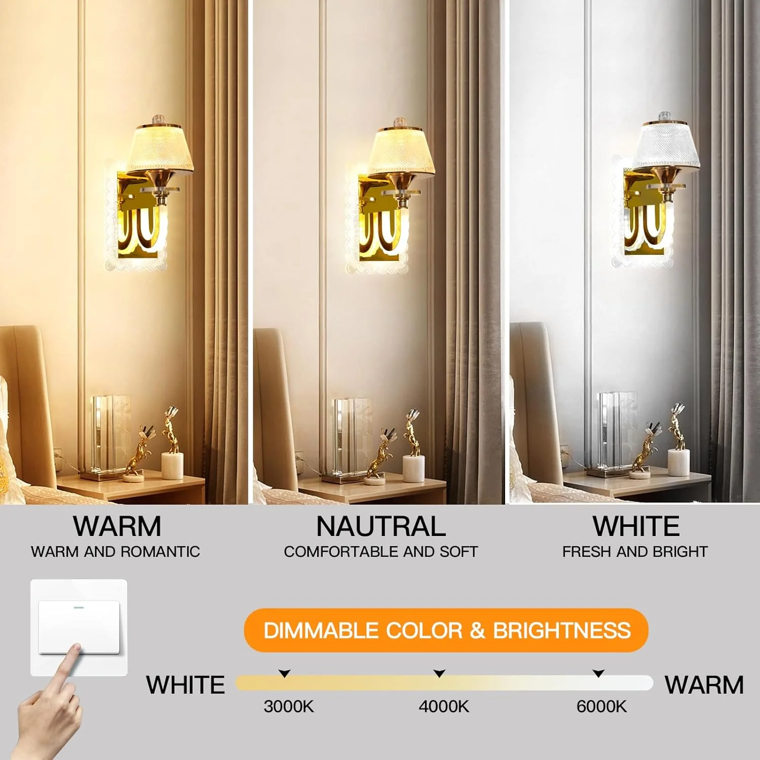 چراغ دیواری LED با روکش طلایی YT YATAI LIGHTING، چراغ های دیواری، چراغ دیواری کنار تخت خواب با قابلیت تنظیم 3 رنگ برای اتاق نشیمن، اتاق غذاخوری، راهرو، 24 وات چراغ دیواری LED با روکش طلایی YT YATAI LIGHTING، چراغ های دیواری، چراغ دیواری کنار تخت خواب با قابلیت تنظیم 3 رنگ برای اتاق نشیمن، اتاق غذاخوری، راهرو، 24 وات