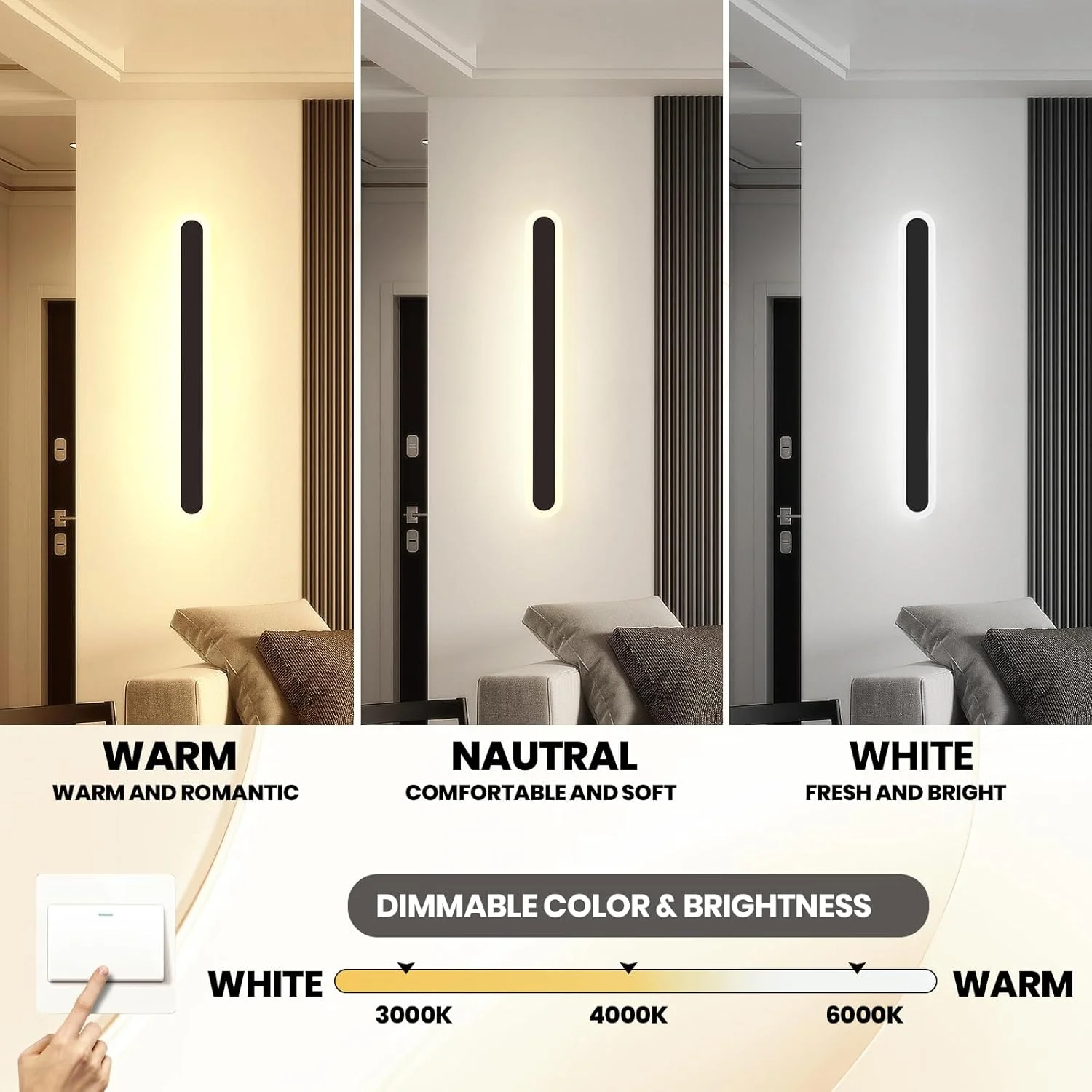 چراغ دیواری LED نواری بلند YT YATAI LIGHTING، چراغ دیواری مدرن و دیمر شونده داخلی، چراغ های دیواری قابل تنظیم 3 رنگ، مناسب برای اتاق خواب، اتاق نشیمن، راه پله هتل (مشکی، 40 سانتی متر 23 وات) (40 سانتی متر) چراغ دیواری LED نواری بلند YT YATAI LIGHTING، چراغ دیواری مدرن و دیمر شونده داخلی، چراغ های دیواری قابل تنظیم 3 رنگ، مناسب برای اتاق خواب، اتاق نشیمن، راه پله هتل (مشکی، 40 سانتی متر 23 وات) (40 سانتی متر)