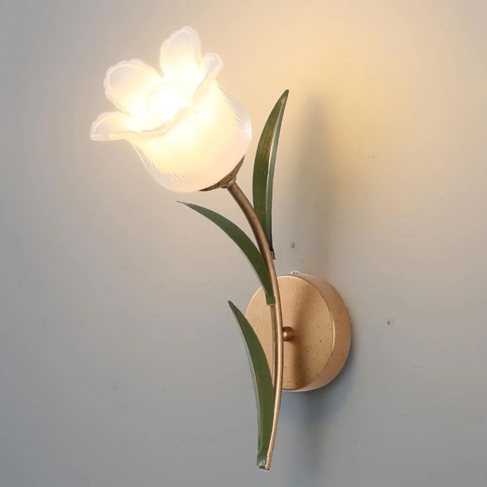 چراغ دیواری گل شیشه ای شیری سفید، چراغ راهروی قدیمی، چراغ سینک آشپزخانه، چراغ دوگانه دیواری روشویی حمام، چراغ دیواری آنتیک خانه روستایی برای اتاق خواب، اتاق نشیمن / 1 چراغ