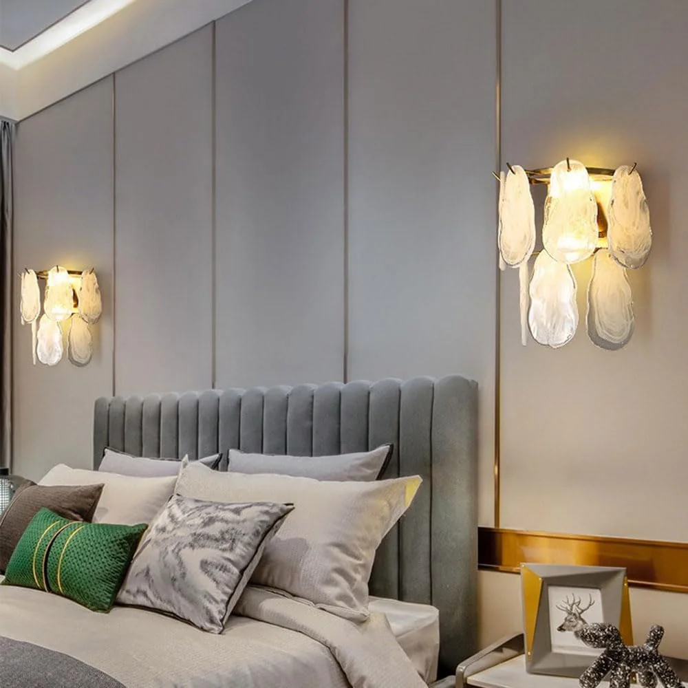 چراغ دیواری وینتیج، روشنایی دیواری 2-شاخه با سایه شیشه کریستالی، با چراغ دیواری خلاقانه شیشه دودی، چراغ دیواری برای حمام، اتاق خواب، راهرو