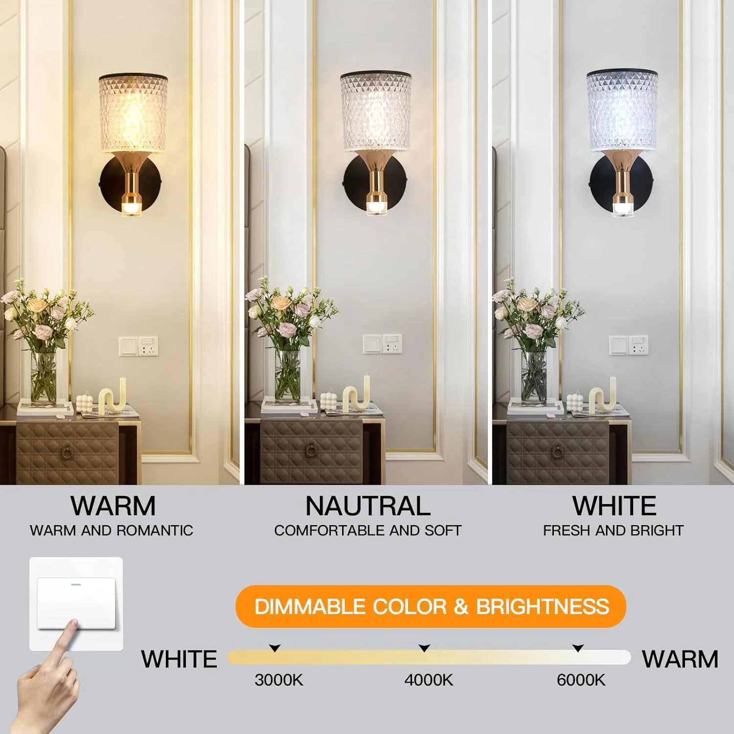 چراغ دیواری مدرن LED یاتای، چراغ دیواری LED با قابلیت تنظیم 3 رنگ، چراغ دیواری مینیمالیستی آهنی برای راهرو، اتاق نشیمن، اتاق خواب تزئینی کنار تخت، 3000K-6000K، 10W چراغ دیواری مدرن LED یاتای، چراغ دیواری LED با قابلیت تنظیم 3 رنگ، چراغ دیواری مینیمالیستی آهنی برای راهرو، اتاق نشیمن، اتاق خواب تزئینی کنار تخت، 3000K-6000K، 10W