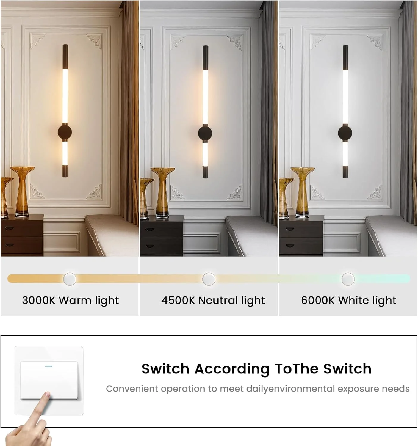 چراغ دیواری LED یاتای مناسب کنار تخت، اتاق خواب و نشیمن - چراغ دیواری دیمر دار با قابلیت تنظیم 3 رنگ - طراحی مدرن خطی مشکی چراغ دیواری LED یاتای مناسب کنار تخت، اتاق خواب و نشیمن - چراغ دیواری دیمر دار با قابلیت تنظیم 3 رنگ - طراحی مدرن خطی مشکی