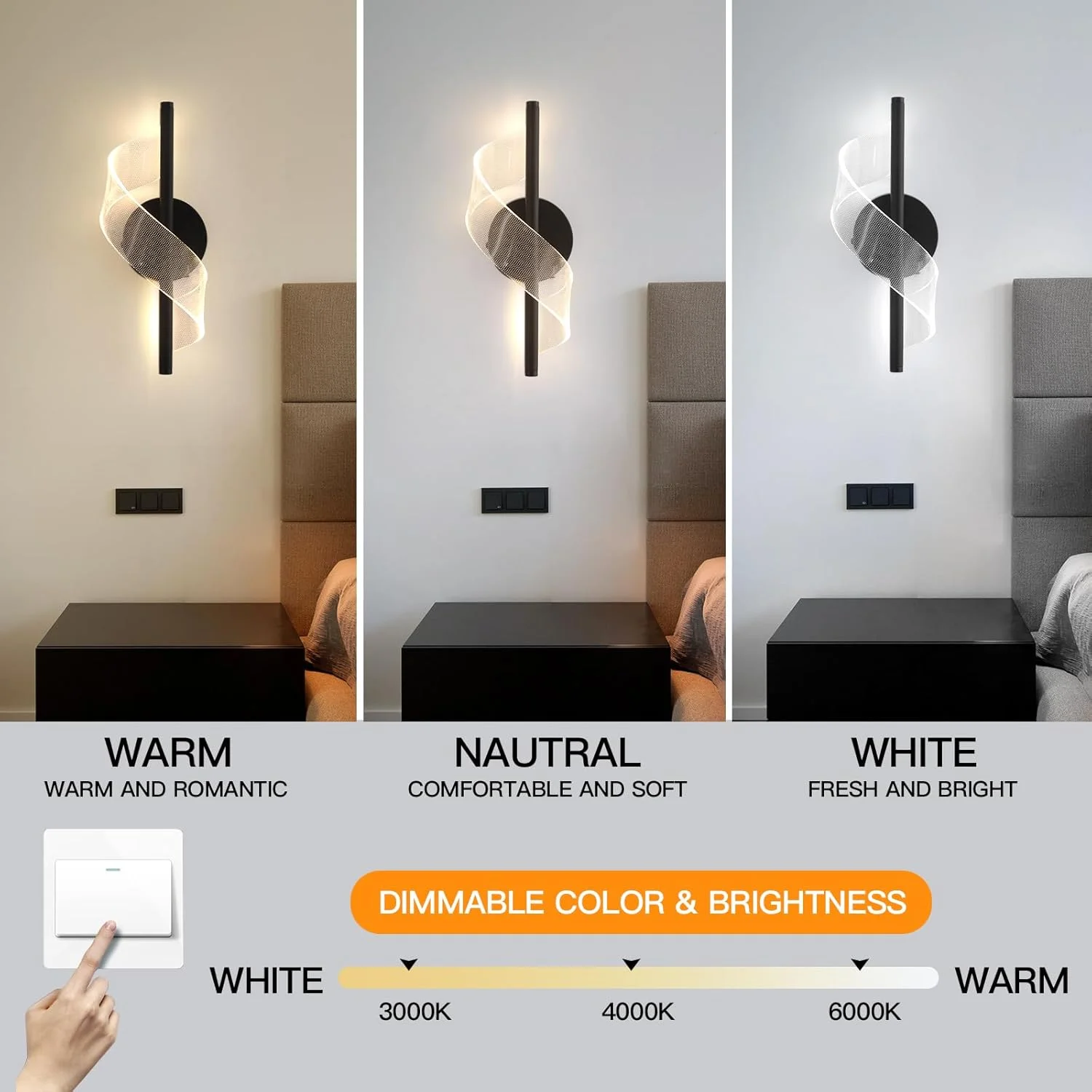 چراغ دیواری LED داخلی YATAI LIGHTING، چراغ دیواری LED مدرن دیمر شونده، چراغ دیواری آکریلیک برای اتاق نشیمن، راهرو، اتاق خواب، راه پله، 10 وات، پوشش مساحت 5-8 متر مربع چراغ دیواری LED داخلی YATAI LIGHTING، چراغ دیواری LED مدرن دیمر شونده، چراغ دیواری آکریلیک برای اتاق نشیمن، راهرو، اتاق خواب، راه پله، 10 وات، پوشش مساحت 5-8 متر مربع