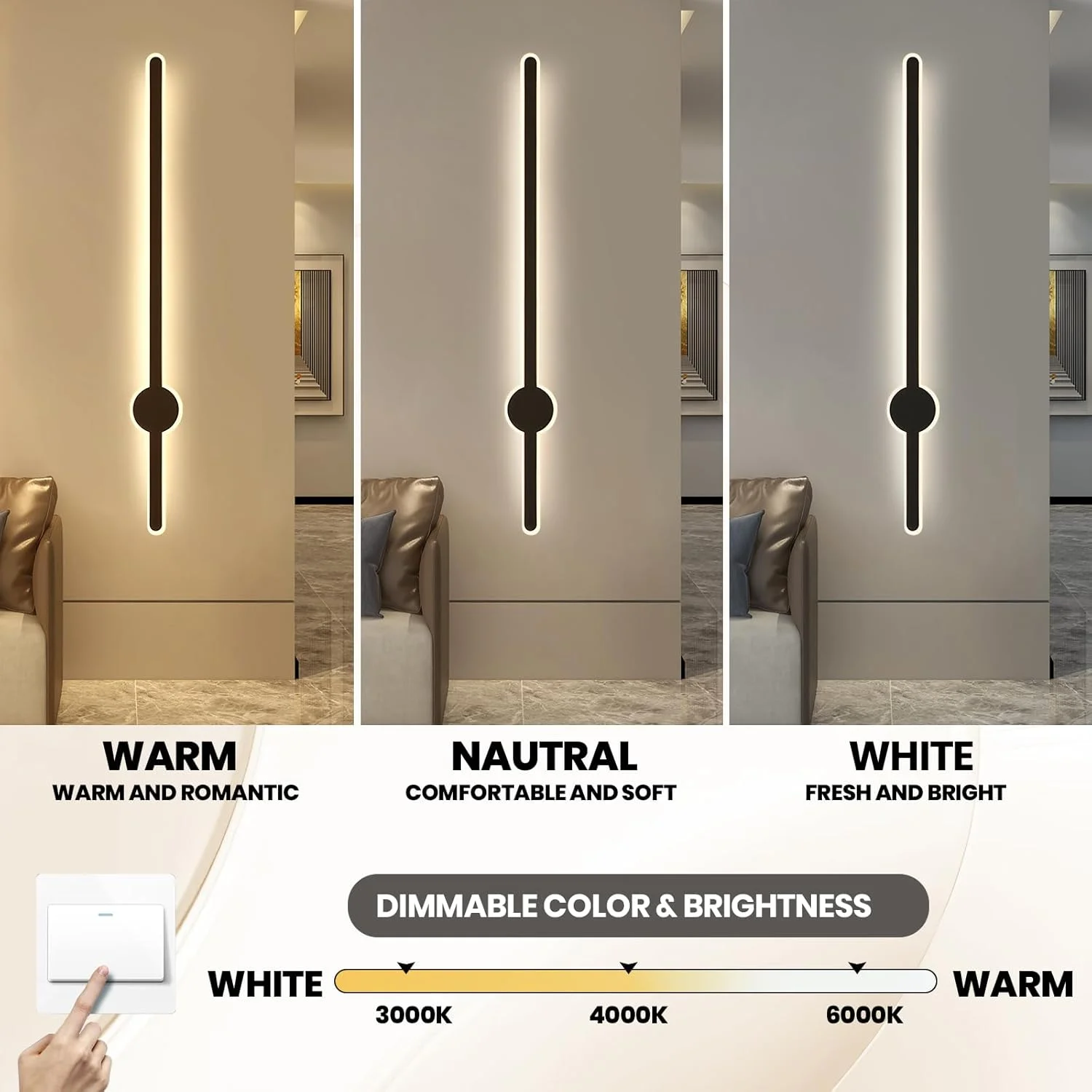 چراغ دیواری خطی مدرن و مینیمالیستی YT YATAI LIGHTING، چراغ دیواری LED دیمر پذیر داخلی، چراغ دیواری نواری بلند، چراغ روشنایی آلومینیومی اکریلیک مناسب اتاق خواب، اتاق نشیمن، هتل، راه پله (مشکی، 80 سانتی متر 29 وات) چراغ دیواری خطی مدرن و مینیمالیستی YT YATAI LIGHTING، چراغ دیواری LED دیمر پذیر داخلی، چراغ دیواری نواری بلند، چراغ روشنایی آلومینیومی اکریلیک مناسب اتاق خواب، اتاق نشیمن، هتل، راه پله (مشکی، 80 سانتی متر 29 وات)