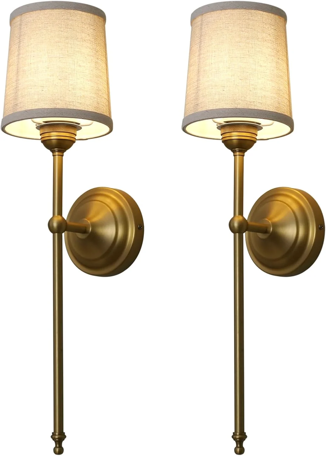 چراغ دیواری دوتایی پرمو، روشنایی دیوارکوب وینتیج روستیک، چراغ خواب با سایه پارچه ای برای اتاق خواب، کنار تخت، مطالعه (کتان)