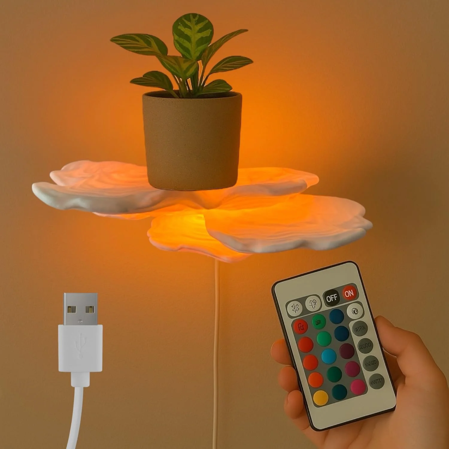 چراغ دیواری قارچی لایه ای دلتا لوم - چراغ ال ای دی 15 رنگ - تغذیه از طریق USB - دکور کلبه ای ارگانیک برای اتاق نشیمن، اتاق خواب، دفتر کار - قفسه تزئینی منحصر به فرد با الهام از قارچ