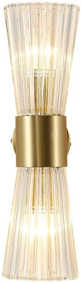 چراغ دیواری طلایی، چراغ دیوارکوب فلزی صنعتی با شیشه کریستالی، چراغ دیواری رو به بالا و پایین مناسب اتاق خواب