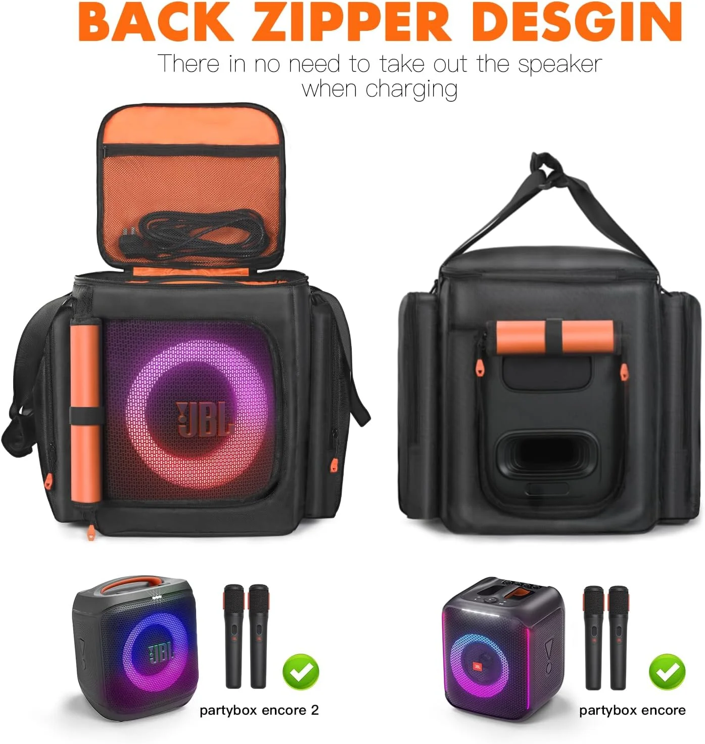کیف حمل اسپیکر EUGOOCX سازگار با JBL Partybox Encore Essential/Essential 2، کیف حمل با جیب های جانبی برای اسپیکر قابل حمل و لوازم جانبی