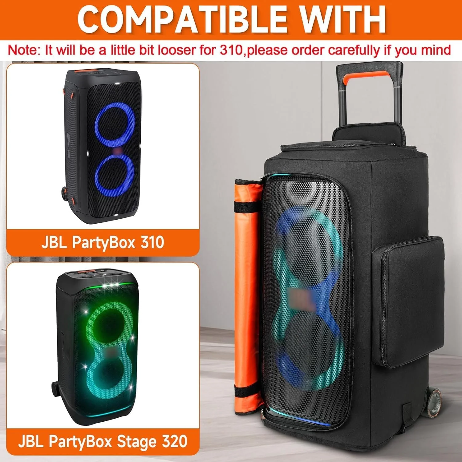 کیف بلندگو سازگار با JBL PartyBox 320، کیف نگهداری و روکش ضد گرد و غبار قابل حمل مناسب برای JBL PartyBox 310 برای مسافرت در فضای باز، مشکی+نارنجی، فقط روکش کیف بلندگو سازگار با JBL PartyBox 320، کیف نگهداری و روکش ضد گرد و غبار قابل حمل مناسب برای JBL PartyBox 310 برای مسافرت در فضای باز، مشکی+نارنجی، فقط روکش