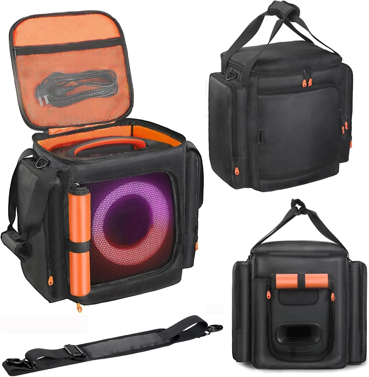 کیف حمل اسپیکر OURHZTB سازگار با JBL Partybox Encore Essential/Essential 2، کیف مسافرتی اسپیکر قابل حمل با جیب برای شارژر و لوازم جانبی میکروفون