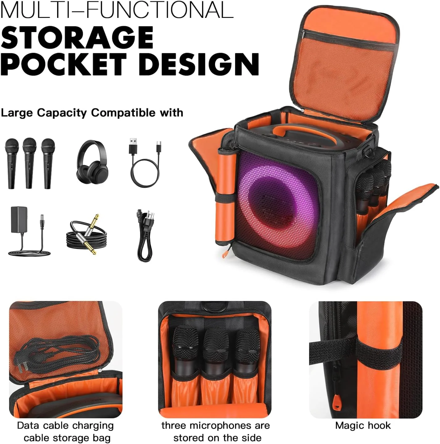 کیف حمل اسپیکر OURHZTB سازگار با JBL Partybox Encore Essential/Essential 2، کیف مسافرتی اسپیکر قابل حمل با جیب برای شارژر و لوازم جانبی میکروفون کیف حمل اسپیکر OURHZTB سازگار با JBL Partybox Encore Essential/Essential 2، کیف مسافرتی اسپیکر قابل حمل با جیب برای شارژر و لوازم جانبی میکروفون