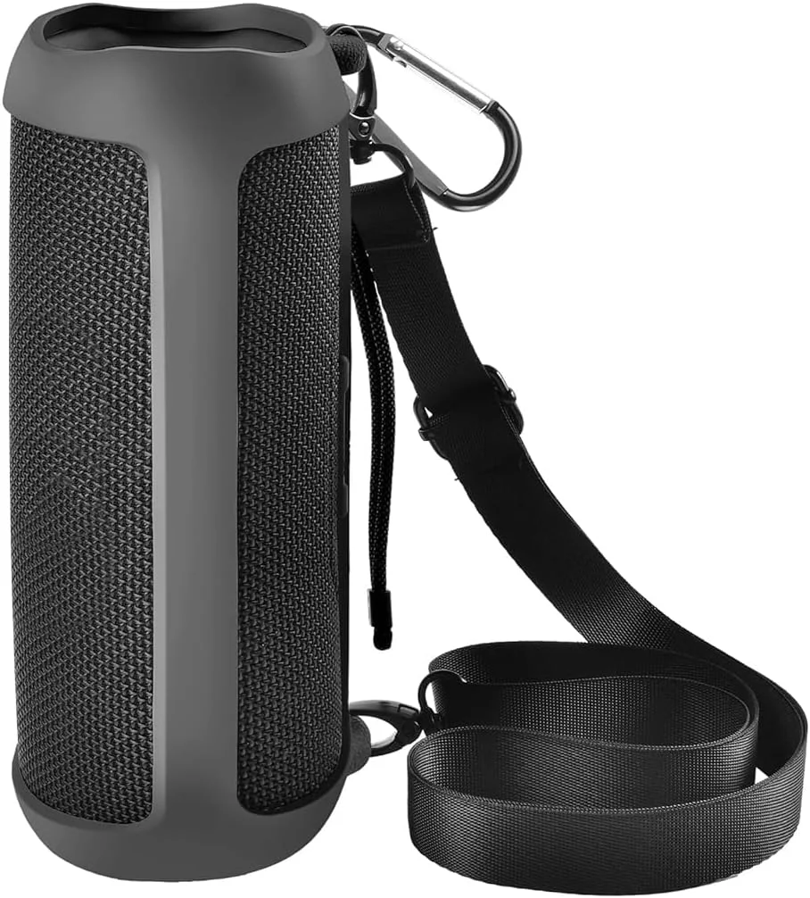 کیف محافظ سیلیکونی HASTHIP® YourBrand سازگار با اسپیکر بلوتوث قابل حمل JBL Flip 6، روکش لاستیکی ضد آب مناسب فضای باز با بند شانه قابل تنظیم و کارابین