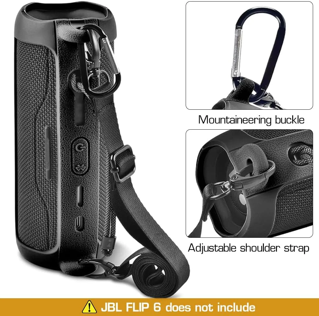 کیف محافظ سیلیکونی HASTHIP® YourBrand سازگار با اسپیکر بلوتوث قابل حمل JBL Flip 6، روکش لاستیکی ضد آب مناسب فضای باز با بند شانه قابل تنظیم و کارابین