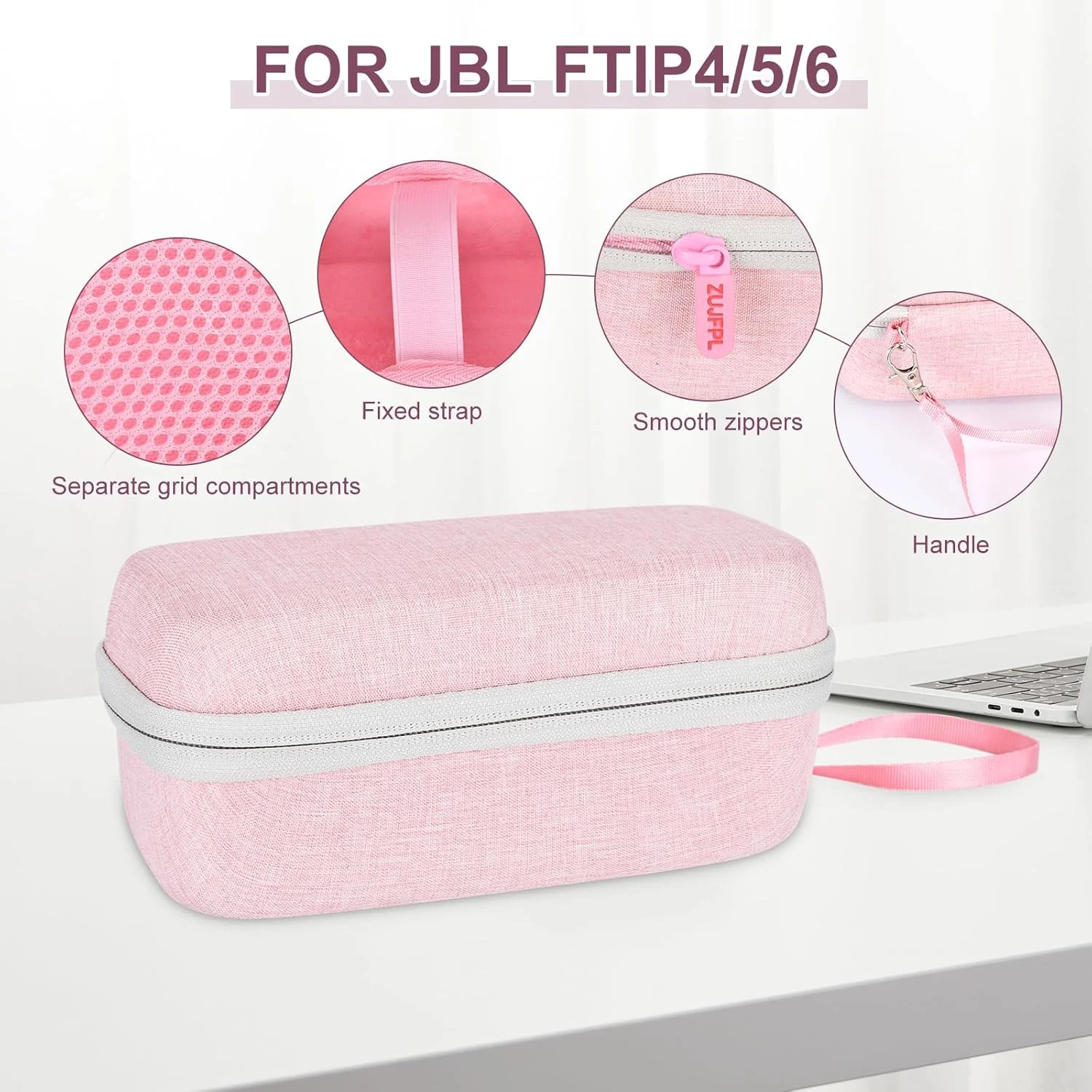 کیف سخت ZUJFPL EVA مناسب برای اسپیکر بلوتوثی قابل حمل ضدآب JBL Flip7 /6/5، مناسب برای کیف محافظ مسافرتی ممتاز JBL Flip 4 - صورتی