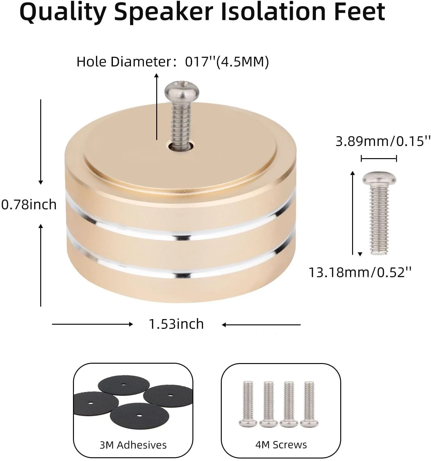 پایه های جدا کننده بلندگو فروشگاه سفید، 4 عددی، پایه های جدا کننده صفحه گرامافون 1.5*0.7، پد جایگزین جدا کننده صفحه گرامافون با حلقه لاستیکی ضد لغزش/چسب 3M/پیچ M4 برای بلندگوها، ساب ووفرها، آمپلی فایر