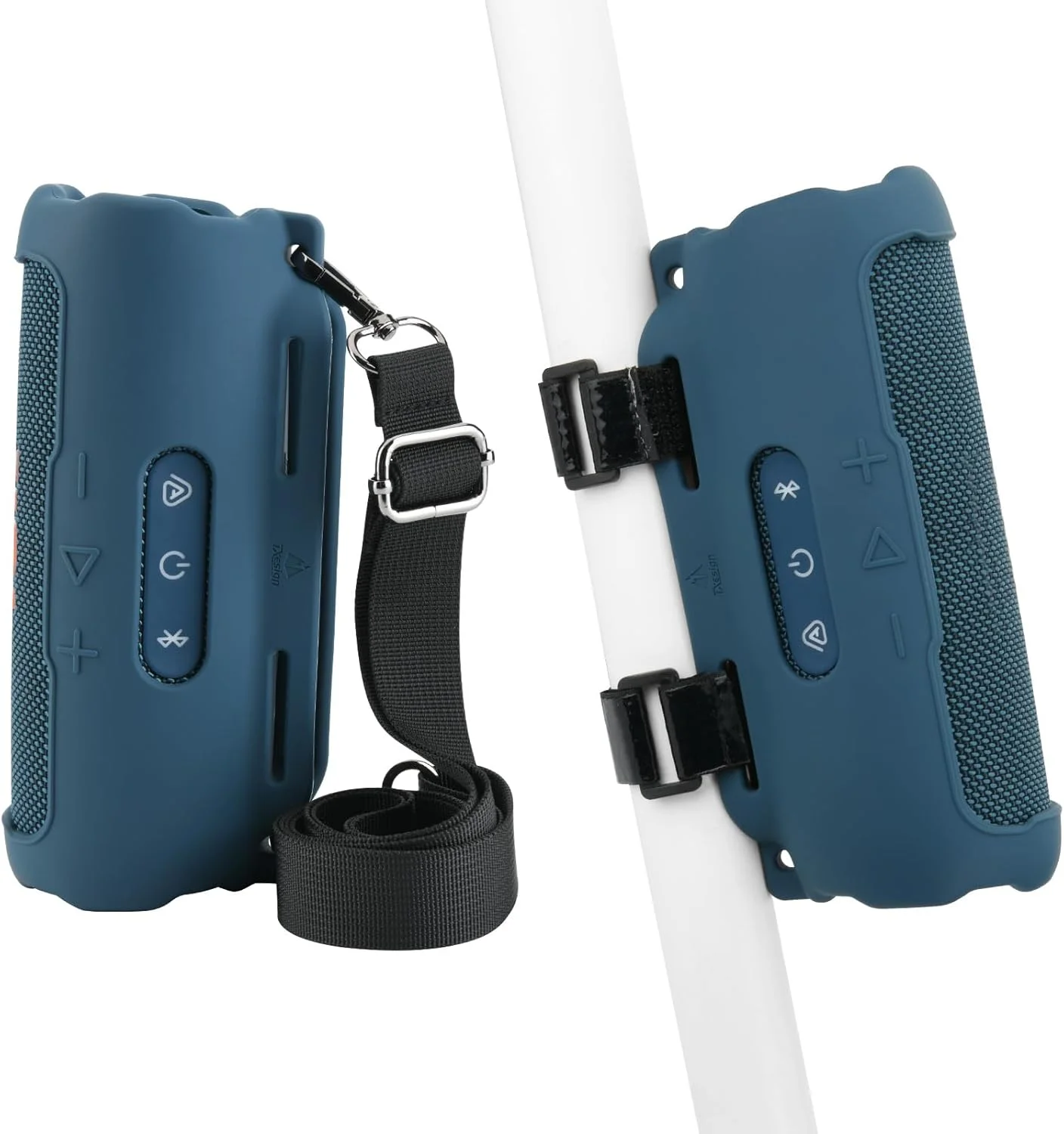 کاور سیلیکونی TXEsign سازگار با اسپیکر قابل حمل JBL Flip 7، کاور محافظ سیلیکونی با بند شانه و بند دوچرخه برای دوچرخه، گلف کارت، نرده (آبی تیره)