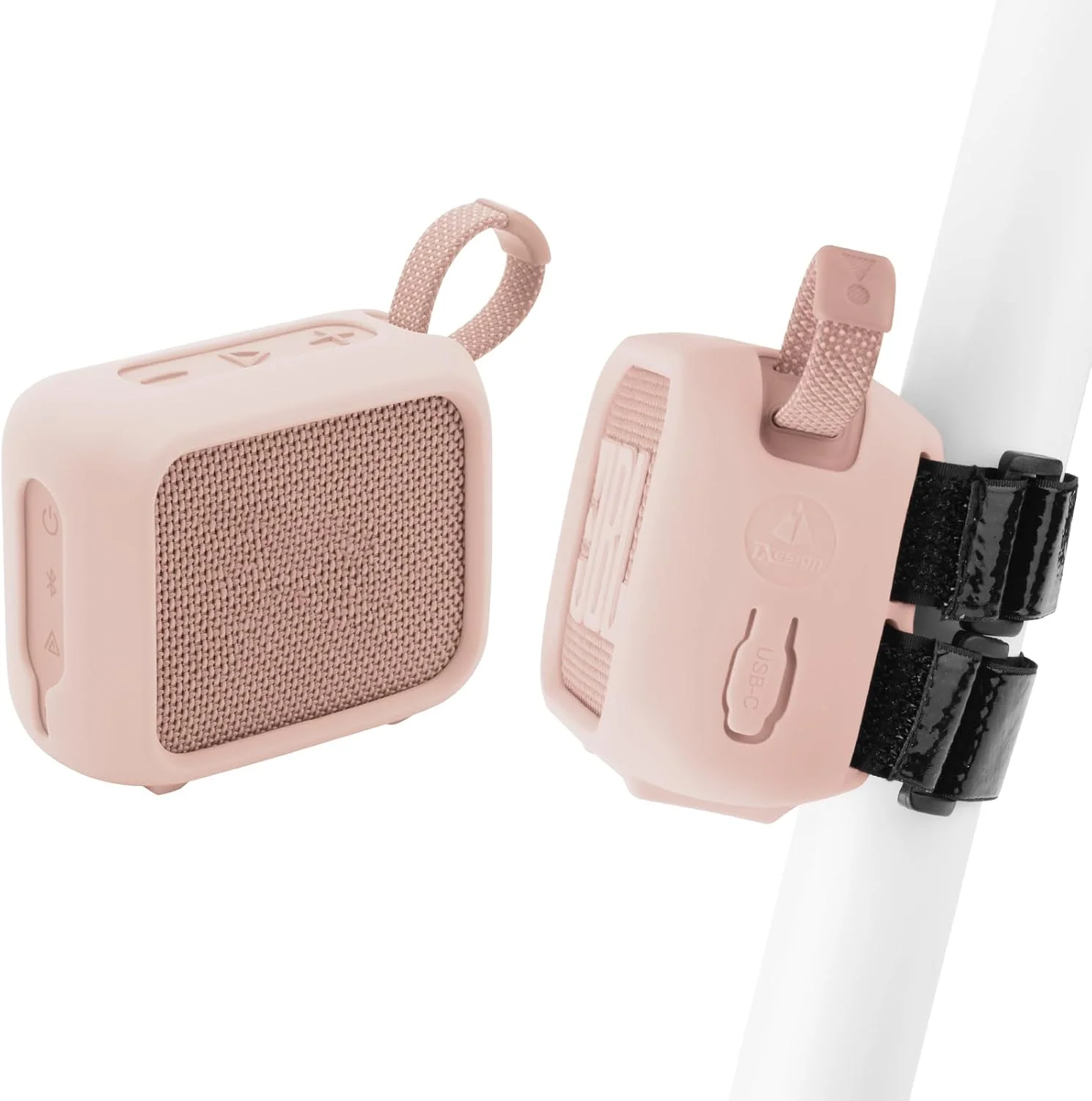 محافظ سیلیکونی TXEsign برای JBL Go 4، کاور محافظ JBL Go 4، کیف حمل مسافرتی با پوشش ضد گرد و غبار برای درگاه شارژ و بند نصب بلندگو (صورتی)
