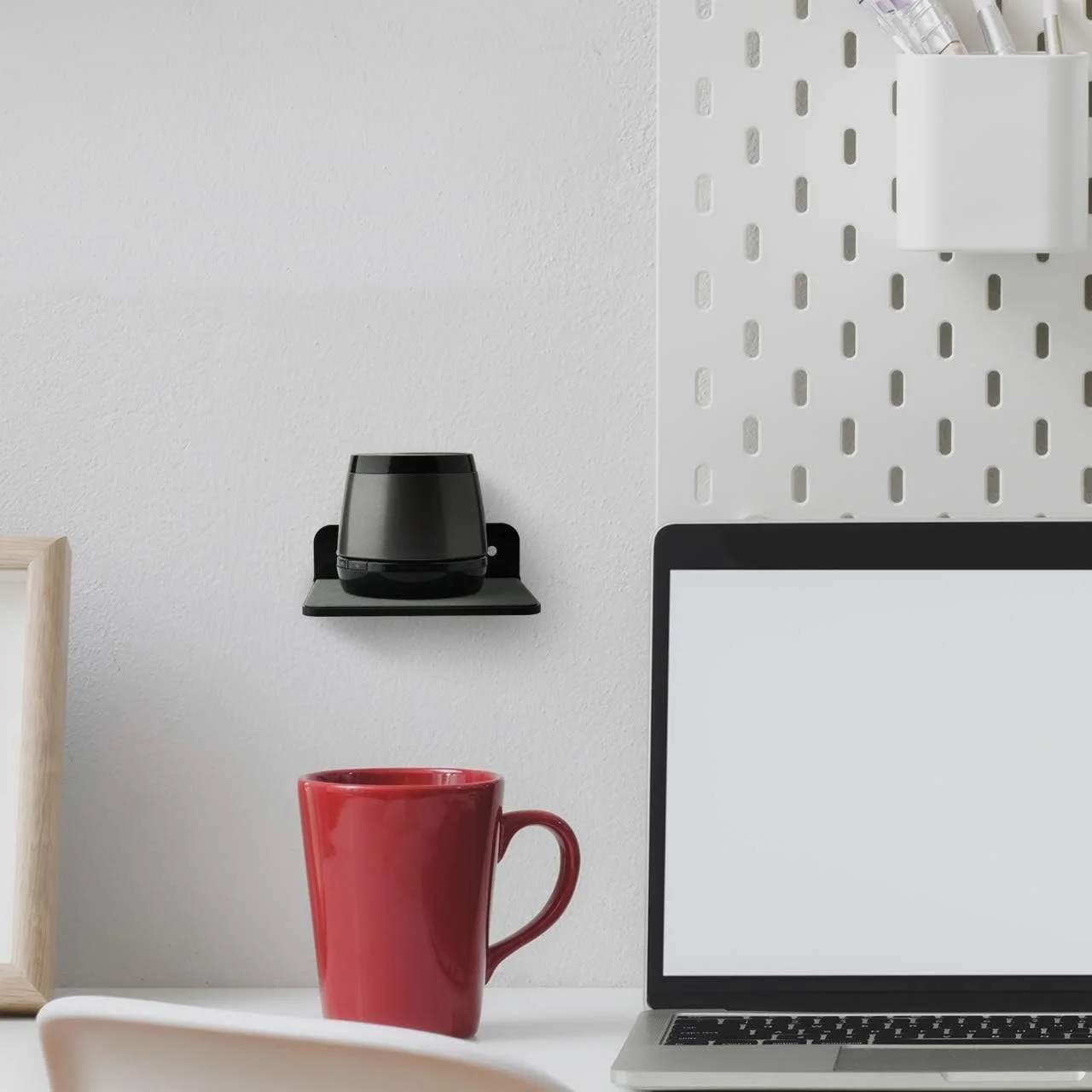 پایه دیواری بلندگو TXEsign - بسته 2 عددی، پایه دیواری کوچک بلندگو برای بلندگو بلوتوثی، وب کم، تلفن همراه، قفسه نمایش اسباب بازی، قفسه بلندگو اکریلیک (مشکی، کوچک)