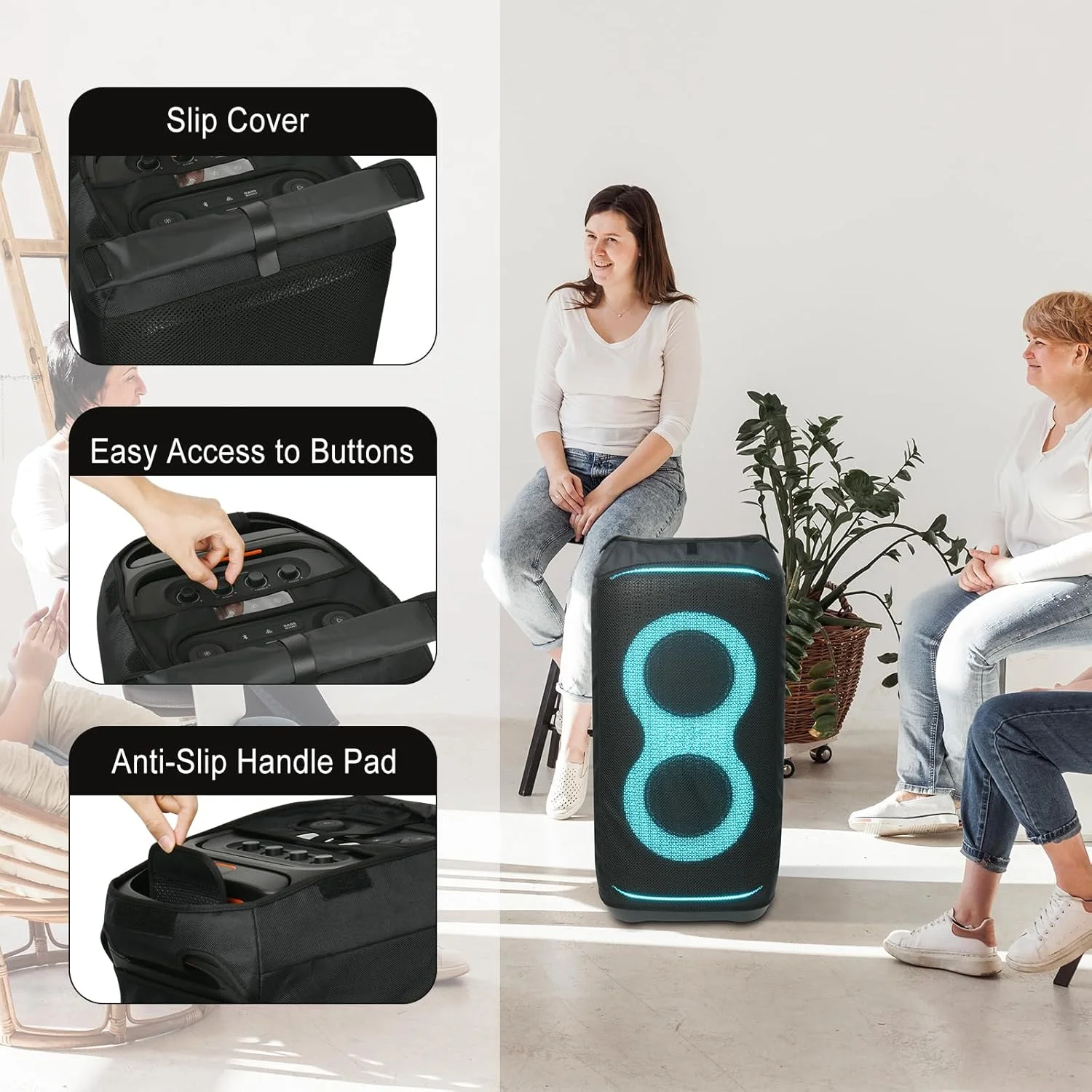 کاور توری لغزنده TXEsign برای اسپیکر قابل حمل JBL PartyBox Stage 320، سازگار، دسترسی آسان، امکان گوش دادن با کاور، شارژ و حمل آسان