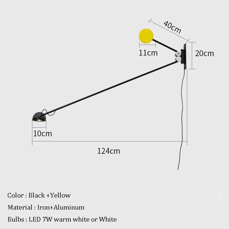 چراغ دیواری قابل تنظیم XYTUJIK با بازوی چرخشی، چراغ دیواری LED بلند با دوشاخه، چراغ کنار تختی اتاق، چراغ دیواری لمسی