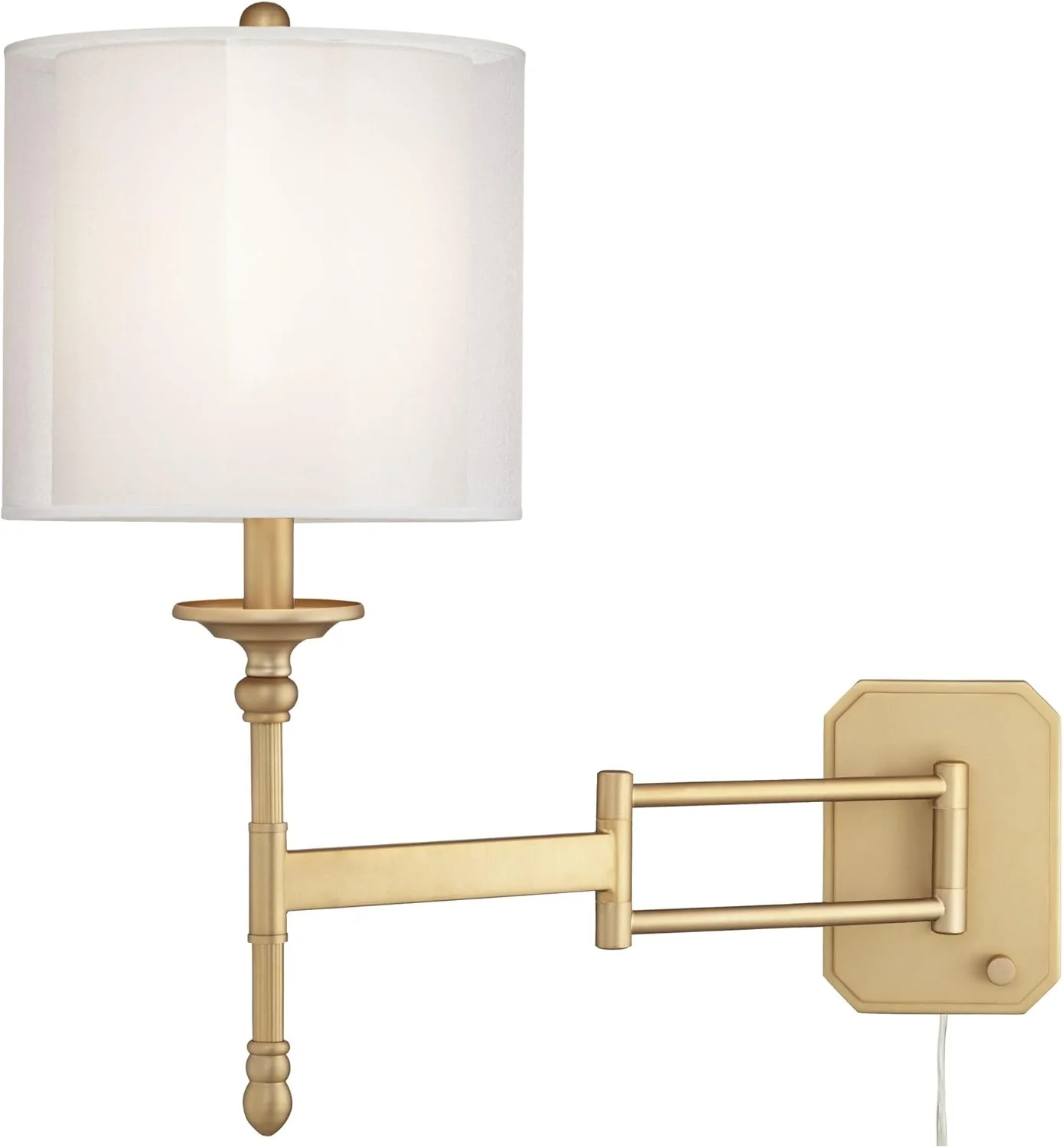 چراغ دیواری مدرن شاخه ای با روکش برنجی عتیقه گرم، دارای شید ارگانزا بیرونی و شید سفید داخلی مناسب اتاق خواب