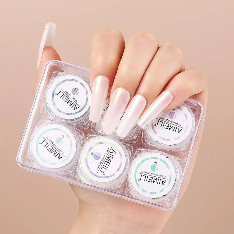 پودر کروم ناخن ارتقا یافته AIMEILI - مجموعه 6 شیشه ای آینه ای آفتاب پرست هنری، پودر مرواریدی صدف براق تغییر رنگی آمبر هولوگرافیک لیزری ژل متالیک مانیکور پودر کروم ناخن ارتقا یافته AIMEILI - مجموعه 6 شیشه ای آینه ای آفتاب پرست هنری، پودر مرواریدی صدف براق تغییر رنگی آمبر هولوگرافیک لیزری ژل متالیک مانیکور