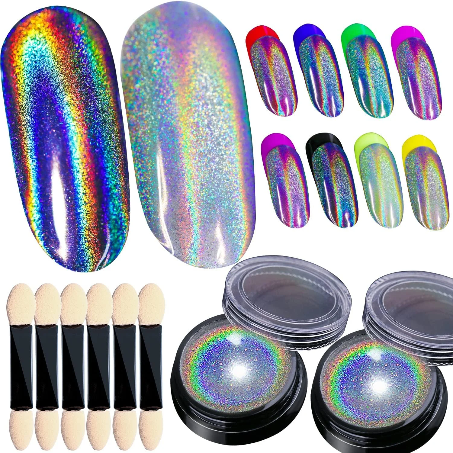 BELLEBOOST 2 Jars Holographic Nail Powder for Nails Chrome Nail Powder Rainbow Unicorn Mirror Effect Glitter Dust Multi Manicure Pigment Nail Art DIY Deco with 6PCS Sponge Toos BELLEBOOST 2 Jars Holographic Nail Powder for Nails Chrome Nail Powder Rainbow Unicorn Mirror Effect Glitter Dust Multi Manicure Pigment Nail Art DIY Deco with 6PCS Sponge Toos