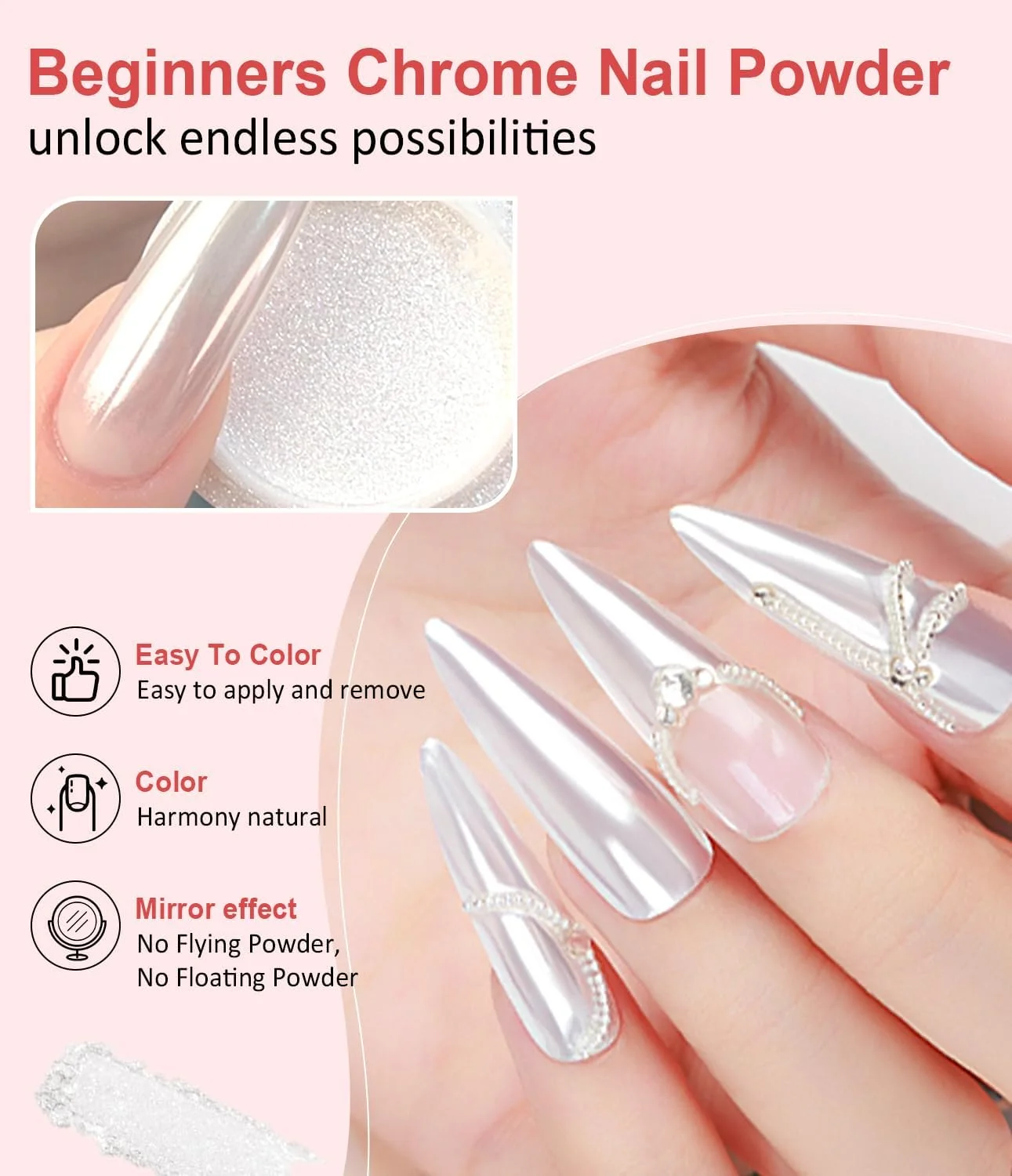 Pearl Chrome Nail Powder BISHENGYF -【Fairy Effect】 Pink Chrome Nail Powder White Pearlesent Aurora Mermaid Iridescent Nail Chrome Powder, Metallic Mirror Glitter Pigment Dust for Nail Art DIY 2PCS Pearl Chrome Nail Powder BISHENGYF -【Fairy Effect】 Pink Chrome Nail Powder White Pearlesent Aurora Mermaid Iridescent Nail Chrome Powder, Metallic Mirror Glitter Pigment Dust for Nail Art DIY 2PCS