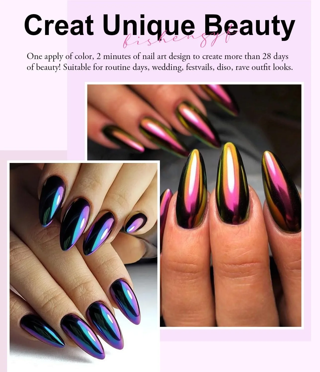 BISHENGYF Chrome Nail Powder Set - 24 Colours Upgrade Chrome Powder Nails, Metallic Mirror Effect & Aurora Laser Nail Art Powder Glitter Manicure Decoration Powder with Sponge Sticks BISHENGYF Chrome Nail Powder Set - 24 Colours Upgrade Chrome Powder Nails, Metallic Mirror Effect & Aurora Laser Nail Art Powder Glitter Manicure Decoration Powder with Sponge Sticks