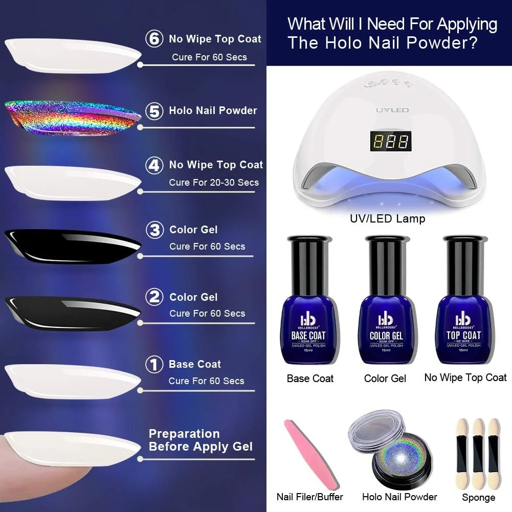 BELLEBOOST 2 Jars Holographic Nail Powder for Nails Chrome Nail Powder Rainbow Unicorn Mirror Effect Glitter Dust Multi Manicure Pigment Nail Art DIY Deco with 6PCS Sponge Toos BELLEBOOST 2 Jars Holographic Nail Powder for Nails Chrome Nail Powder Rainbow Unicorn Mirror Effect Glitter Dust Multi Manicure Pigment Nail Art DIY Deco with 6PCS Sponge Toos