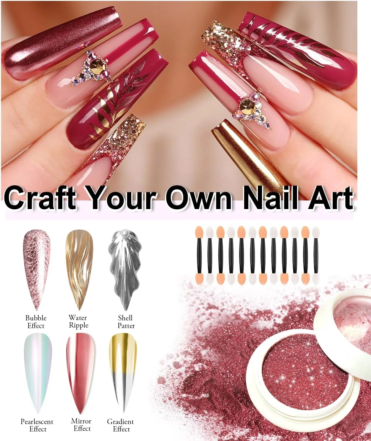 BISHENGYF Chrome Nail Powder Set - 24 Colours Upgrade Chrome Powder Nails, Metallic Mirror Effect & Aurora Laser Nail Art Powder Glitter Manicure Decoration Powder with Sponge Sticks BISHENGYF Chrome Nail Powder Set - 24 Colours Upgrade Chrome Powder Nails, Metallic Mirror Effect & Aurora Laser Nail Art Powder Glitter Manicure Decoration Powder with Sponge Sticks