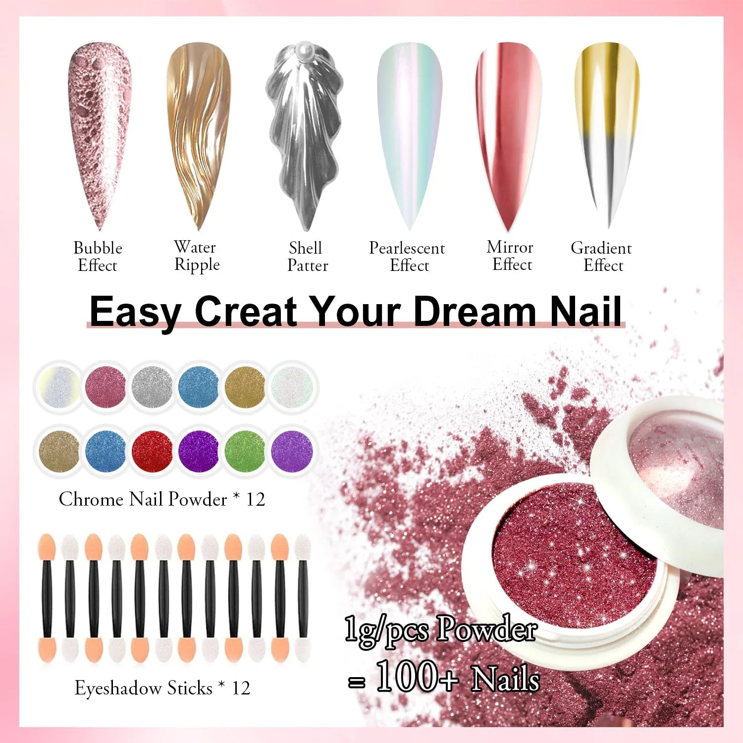 پودر کروم ناخن BISHENGYF، مناسب برای مبتدیان: 12 جعبه پودر کروم ناخن با جلوه آینه ای متالیک، پودر طراحی ناخن لیزری، پودر تزئینی براق مرواریدی برای مانیکور به همراه قلم های اسفنجی (0.1 گرم در هر ظرف) پودر کروم ناخن BISHENGYF، مناسب برای مبتدیان: 12 جعبه پودر کروم ناخن با جلوه آینه ای متالیک، پودر طراحی ناخن لیزری، پودر تزئینی براق مرواریدی برای مانیکور به همراه قلم های اسفنجی (0.1 گرم در هر ظرف)