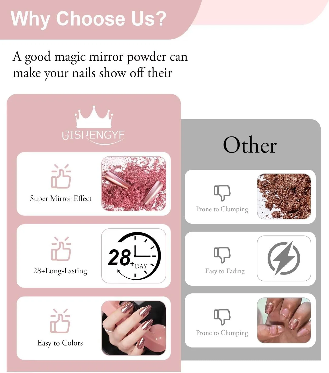 BISHENGYF Rose Gold Chrome Nail Powder【2024 Upgrade】 Metallic Holo Nail Chrome Powder【Super Mirror Effect】Shiny Nail Glitter Powder with Magic Mirror Effect for Nail Art Design Decoration BISHENGYF Rose Gold Chrome Nail Powder【2024 Upgrade】 Metallic Holo Nail Chrome Powder【Super Mirror Effect】Shiny Nail Glitter Powder with Magic Mirror Effect for Nail Art Design Decoration