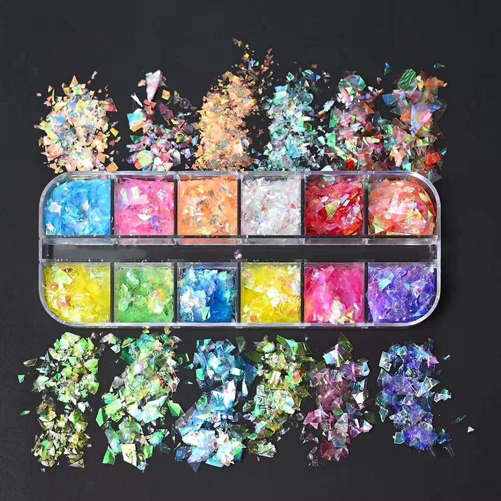 پودر اکلیل ناخن پری دریایی هولوگرافیک Bold&Beautiful، 12 رنگ پولک های یخ رنگین کمانی، فرم پودری، 8 گرم، تزئین ناخن تابستانی برای زنان پودر اکلیل ناخن پری دریایی هولوگرافیک Bold&Beautiful، 12 رنگ پولک های یخ رنگین کمانی، فرم پودری، 8 گرم، تزئین ناخن تابستانی برای زنان