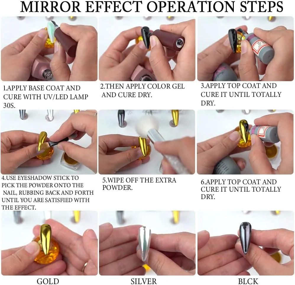 پودر کروم متالیک BAIYIYI، 2 شیشه پودر پیگمنت کروم با جلوه آینه ای برای طراحی ناخن، پودر کروم طلایی نقره ای برای ناخن، نکات مانیکور با اپلیکاتورهای اسفنجی