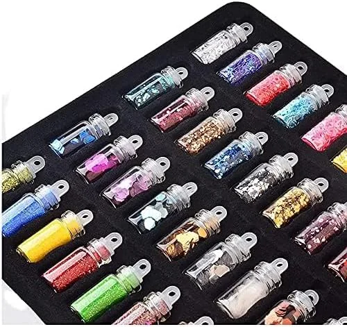 مجموعه 48 رنگ بلicia با اشکال مختلف پولک ناخن پودر اکلیلی هولوگرافی اکلیل درشت برای طراحی ناخن، صورت، بدن، چشم، مو، جشنواره، ستاره ها، شش ضلعی، پولک آینه ای شکل، کیت تزئینات DIY