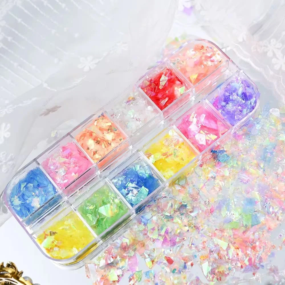 پودر اکلیل ناخن پری دریایی هولوگرافیک Bold&Beautiful، 12 رنگ پولک های یخ رنگین کمانی، فرم پودری، 8 گرم، تزئین ناخن تابستانی برای زنان پودر اکلیل ناخن پری دریایی هولوگرافیک Bold&Beautiful، 12 رنگ پولک های یخ رنگین کمانی، فرم پودری، 8 گرم، تزئین ناخن تابستانی برای زنان