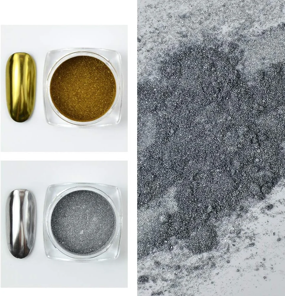 پودر کروم متالیک BAIYIYI، 2 شیشه پودر پیگمنت کروم با جلوه آینه ای برای طراحی ناخن، پودر کروم طلایی نقره ای برای ناخن، نکات مانیکور با اپلیکاتورهای اسفنجی