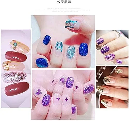 مجموعه 48 رنگ بلicia با اشکال مختلف پولک ناخن پودر اکلیلی هولوگرافی اکلیل درشت برای طراحی ناخن، صورت، بدن، چشم، مو، جشنواره، ستاره ها، شش ضلعی، پولک آینه ای شکل، کیت تزئینات DIY