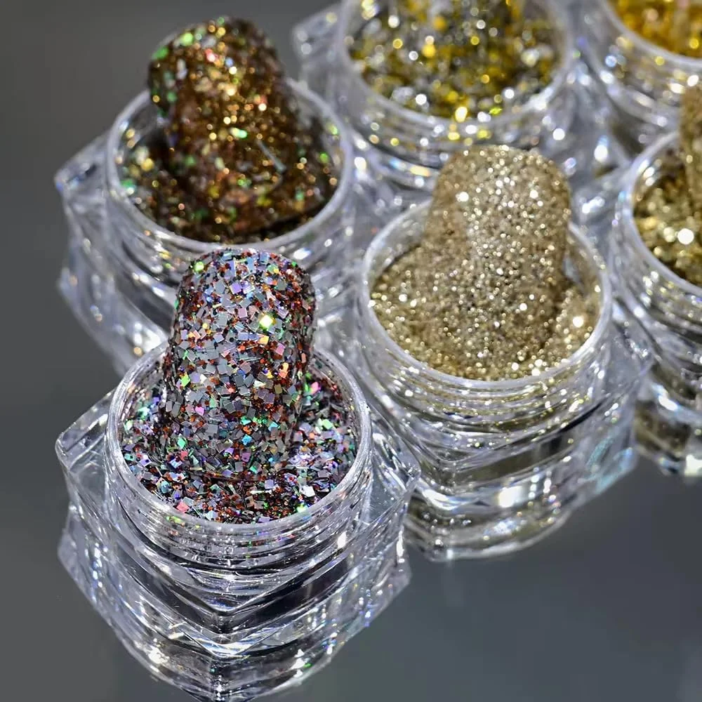 ست اکلیل ناخن هولوگرافیک Bold&beautiful، 6 جعبه پولک های درشت، پودر طلایی براق قدیمی، نکات مانیکور طراحی هنر ناخن، 8 گرم ست اکلیل ناخن هولوگرافیک Bold&beautiful، 6 جعبه پولک های درشت، پودر طلایی براق قدیمی، نکات مانیکور طراحی هنر ناخن، 8 گرم