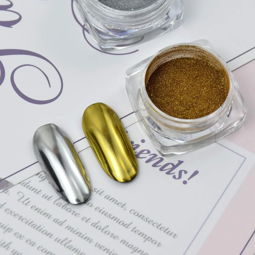 پودر کروم متالیک BAIYIYI، 2 شیشه پودر پیگمنت کروم با جلوه آینه ای برای طراحی ناخن، پودر کروم طلایی نقره ای برای ناخن، نکات مانیکور با اپلیکاتورهای اسفنجی