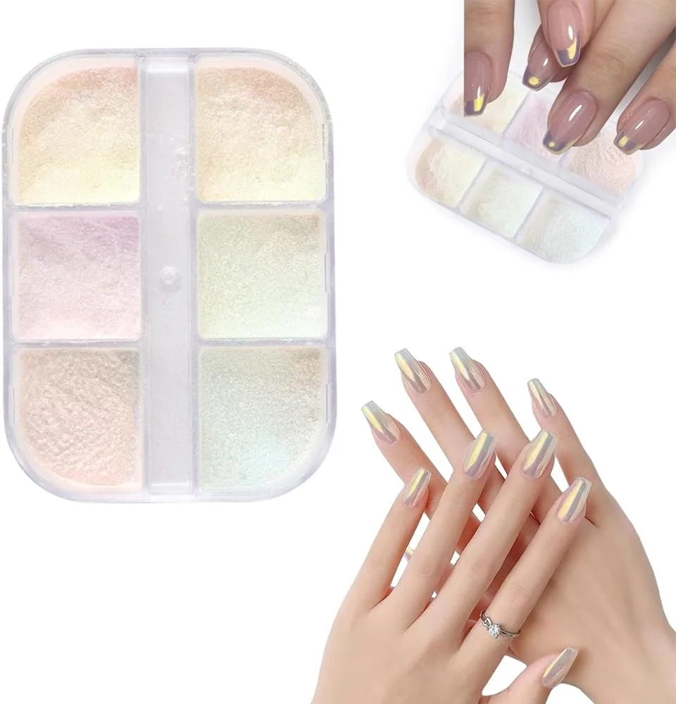 پودر کروم ناخن آنزایلالا، 6 رنگ، اکلیل ناخن، لوازم جانبی طراحی ناخن برای خانم ها پودر کروم ناخن آنزایلالا، 6 رنگ، اکلیل ناخن، لوازم جانبی طراحی ناخن برای خانم ها