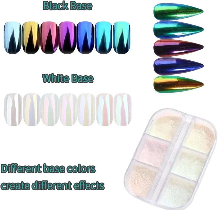 پودر کروم ناخن آنزایلالا، 6 رنگ، اکلیل ناخن، لوازم جانبی طراحی ناخن برای خانم ها