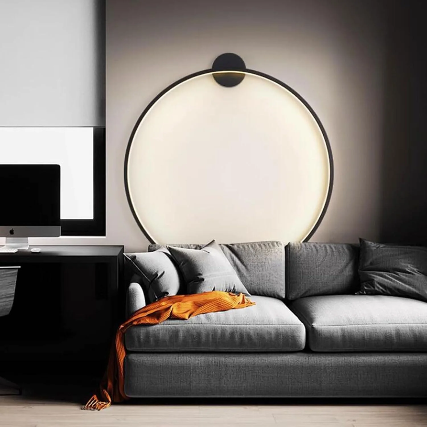 چراغ دیواری گرد مینیمالیستی XYTUJIK، چراغ دیواری مدرن LED دایره ای، چراغ دیواری حلقه آلومینیومی، چراغ پس زمینه اتاق راهرو رستوران اتاق خواب