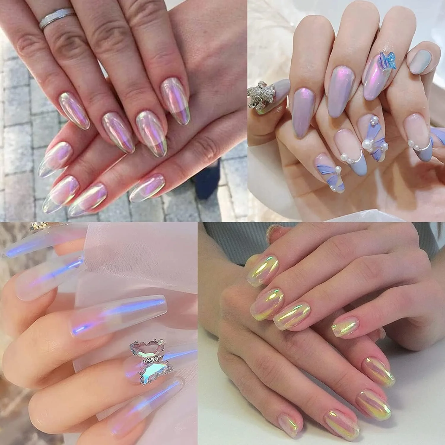 پودر کروم ناخن SYOSI برای طراحی ناخن پری دریایی، اکلیل لیزری نئون شفق قطبی، لوازم رنگین کمانی رنگین کمانی برای طراحی سالن DIY با اپلیکاتور سایه چشم