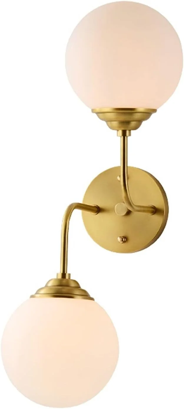 چراغ دیواری اروپایی، مدرن و مینیمالیستی، مناسب اتاق خواب، چراغ دیواری تمام مسی - چراغ دیواری شیشه ای تک سر و دو سر راهرو با منبع نور G9، ng